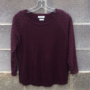 Maroon Lace Sleeve Sweater/Tee